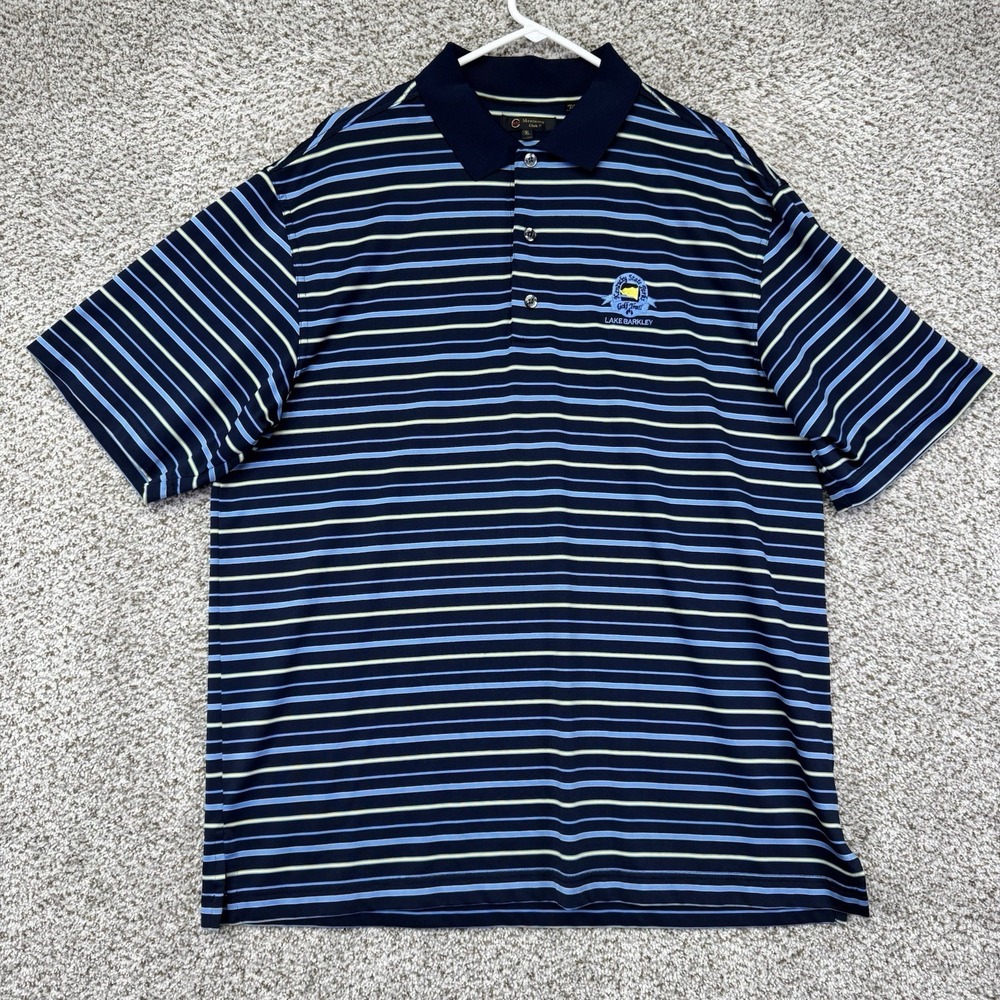 Monterey Club Golf Polo Shirt Mens XL Blue Stripes Lake Barkley Kentucky Stretch